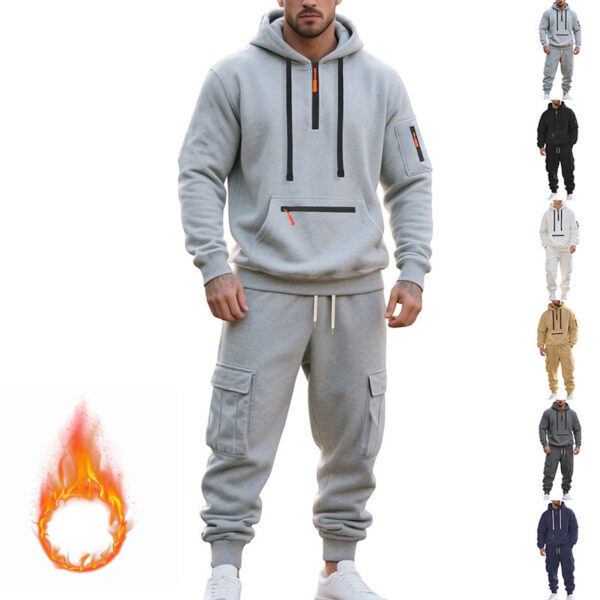 Ensemble deux pièces homme – Hoodie polaire zippé ou pull, style sport et décontracté avec poches pratiques