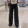 Jeans Y2K femme – Taille haute, jambes larges, dentelle florale ajourée, coupe droite tendance - Image 3