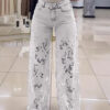Jeans Y2K femme – Taille haute, jambes larges, dentelle florale ajourée, coupe droite tendance - Image 6