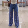 Jeans Y2K femme – Taille haute, jambes larges, dentelle florale ajourée, coupe droite tendance - Image 5
