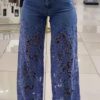 Jeans Y2K femme – Taille haute, jambes larges, dentelle florale ajourée, coupe droite tendance - Image 9
