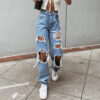Jeans femme style rétro US – Taille haute, coupe droite, effet destroy et jambes larges tendance - Image 7