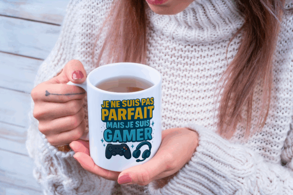 Mug “Je ne suis pas parfait, mais je suis gamer” – Cadeau humour geek