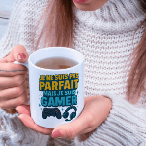 Mug “Je ne suis pas parfait, mais je suis gamer” – Cadeau humour geek