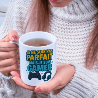 Mug “Je ne suis pas parfait, mais je suis gamer” – Cadeau humour geek