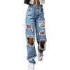 Jeans femme style rétro US – Taille haute, coupe droite, effet destroy et jambes larges tendance - Image 4