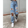 Jeans femme style rétro US – Taille haute, coupe droite, effet destroy et jambes larges tendance - Image 9