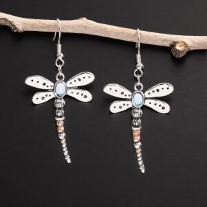 Boucles d’oreilles rétro libellule avec pierre de lune incrustée – Best-seller en Europe