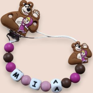 Attache-tétine personnalisable en silicone Masha et Michka