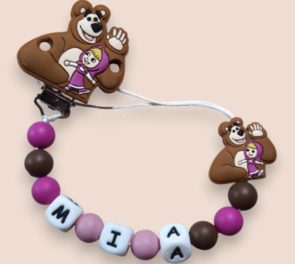 Attache-tétine personnalisable en silicone Masha et Michka
