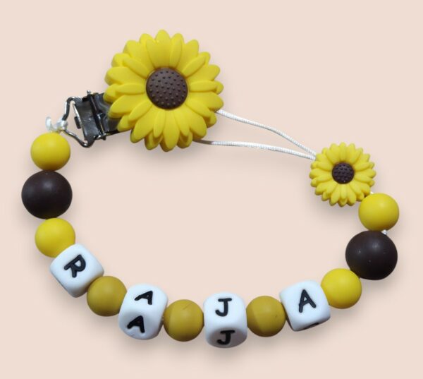 Attache-tétine personnalisable en silicone Tournesol