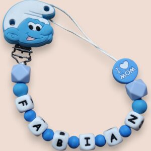 Attache-tétine personnalisable en silicone schtroumpfs