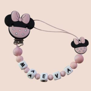 Attache-tétine personnalisable en silicone Mickey Minnie Mouse