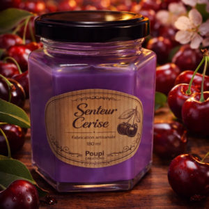 Bougie Artisanale Hexagonale Cerise – 180ml fait main