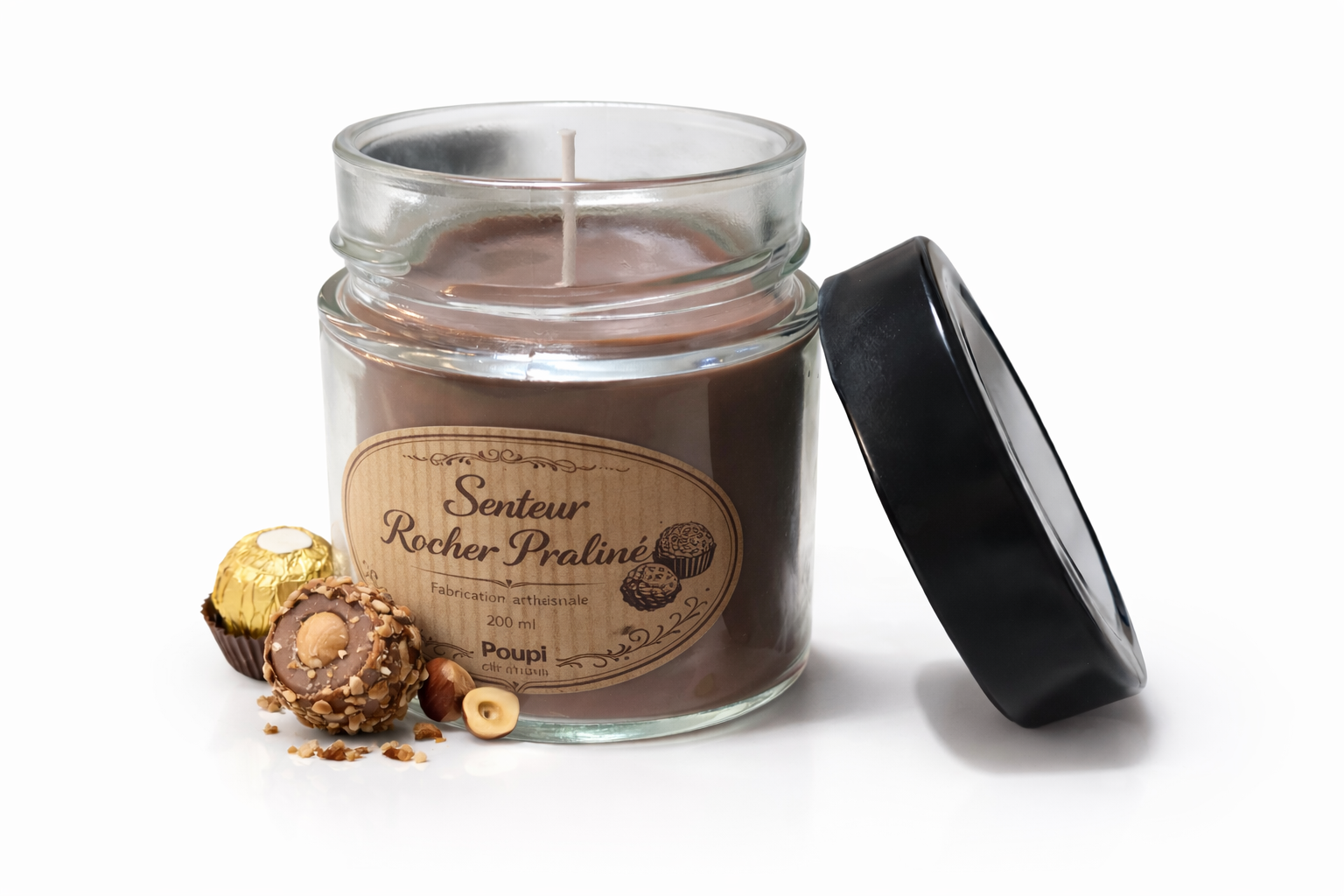 Bougie parfumée Rocher Praliné – Cire 100 % soja – Fabrication artisanale - Image 2
