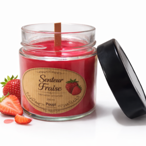Bougie parfumée Fraise – Mèche crépitante – Cire 100 % soja – Fabrication artisanale
