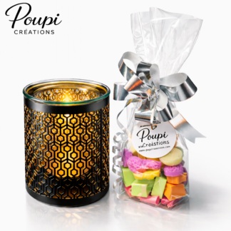 Coffret Cadeau Métally – Brûleur Métal Ajouré Noir & Fondants Parfumés Artisanaux