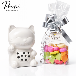 Coffret Cadeau Lucky Cat – Brûleur Chat Blanc & Fondants Parfumés Artisanaux