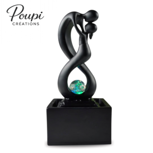 Fontaine d'Intérieur Amor – Sculpture Couple Enlacé Noir avec LED | Fontaine Zen Déco